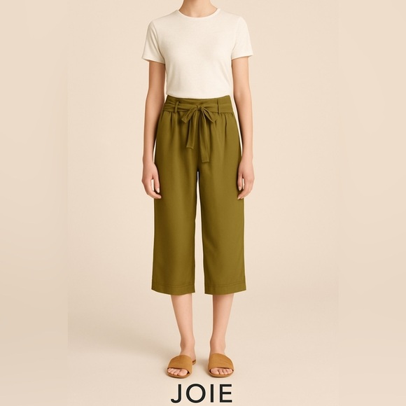 Joie Pants “Vintage Olive” Size Large Satin Wide Leg Culottes Tie Waist - Picture 1 of 5